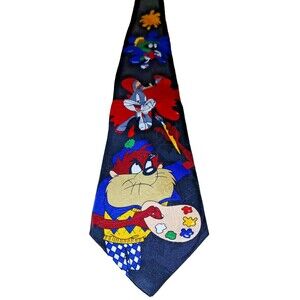 VINTAGE 90s Men's Looney Tunes Neck Tie Taz Bugs Bunny Marvin Martian Art MINT